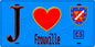 Plaque métal décorative  J' ❤️Frouville, Val d'Oise (95) fond bleu