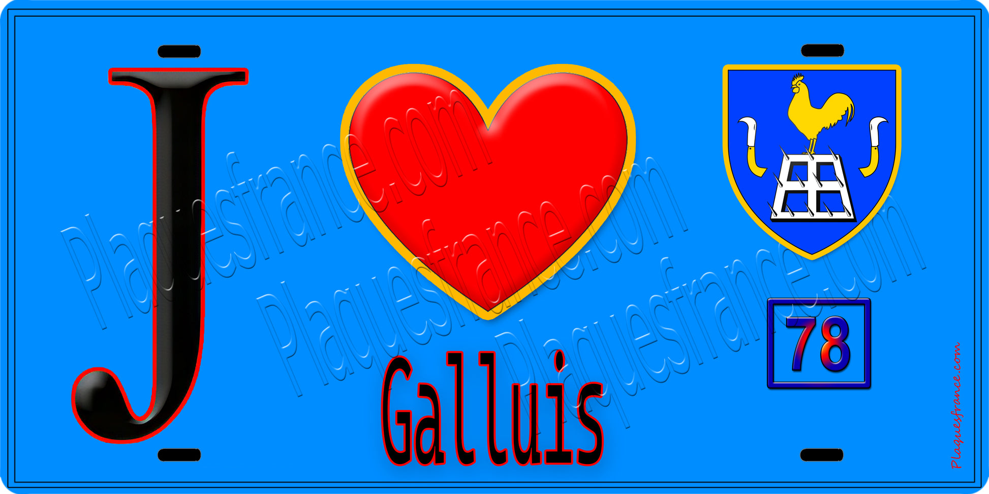 Plaque métal décorative  J' ❤️ Galluis, Yvelines (78) fond bleu