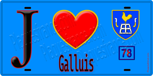 Plaque métal décorative  J' ❤️ Galluis, Yvelines (78) fond bleu