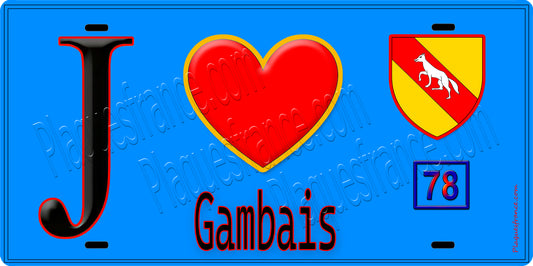 Plaque métal décorative  J' ❤️ Gambais, Yvelines (78) fond bleu