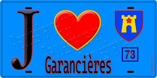 Plaque métal décorative  J' ❤️ Garancières, Yvelines (78) fond beu