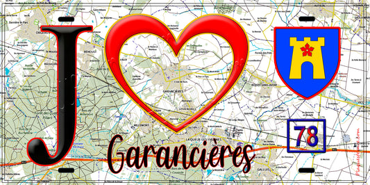 Plaque métal décorative  J' ❤️ Garancières, Yvelines (78)