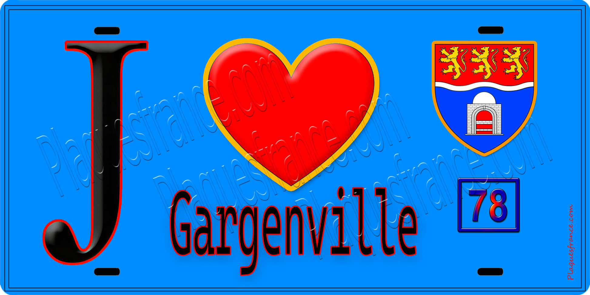 Plaque métal décorative  J' ❤️ Gargenville, Yvelines (78) fond bleu