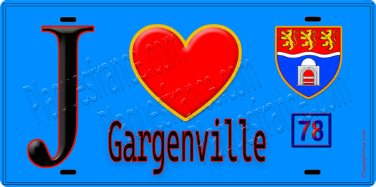 Plaque métal décorative  J' ❤️ Gargenville, Yvelines (78) fond bleu