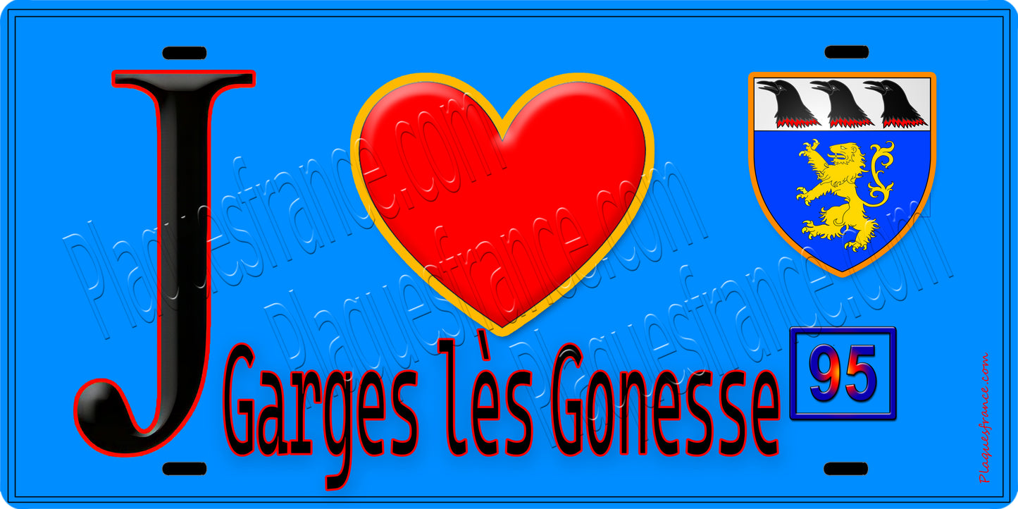 Plaque métal décorative  J' ❤️Garges‑lès‑Gonesse, Val d'Oise (95) fond bleu