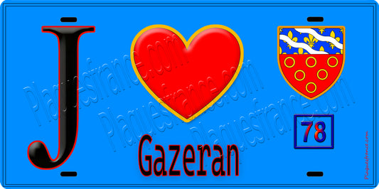 Plaque métal décorative  J' ❤️ Gazeran, Yvelines (78) fond bleu