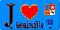 Plaque métal décorative  J' ❤️Genainville, Val d'Oise (95) fond bleu