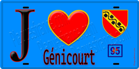Plaque métal décorative  J' ❤️Génicourt, Val d'Oise (95) fond bleu
