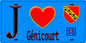 Plaque métal décorative  J' ❤️Génicourt, Val d'Oise (95) fond bleu