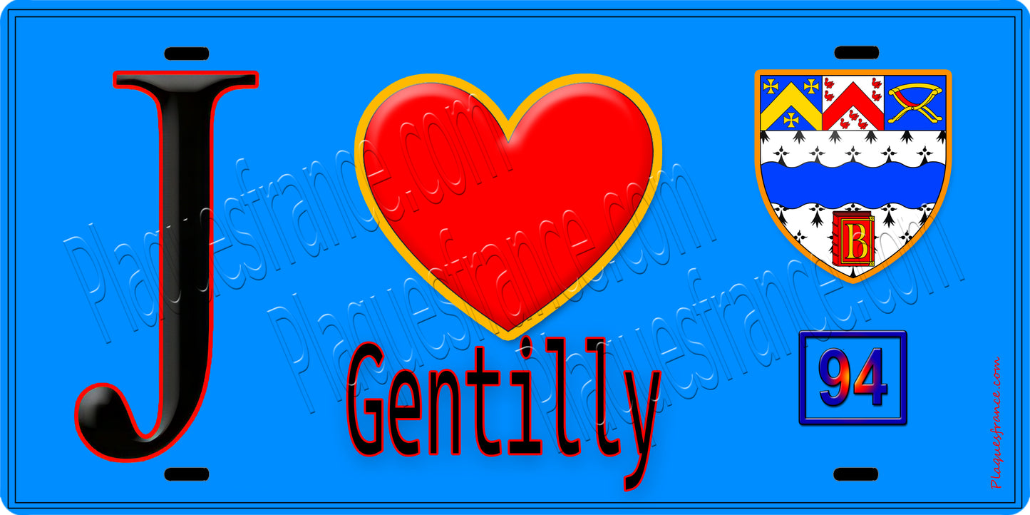 Plaque métal décorative  J' ❤️Gentilly, Val de Marne (94) fond carte