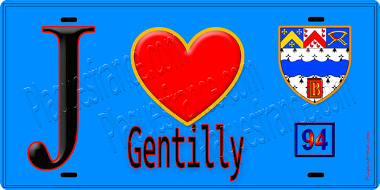 Plaque métal décorative  J' ❤️Gentilly, Val de Marne (94) fond carte