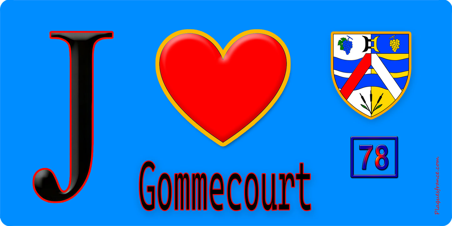 Plaque métal décorative  J' ❤️ Gommecourt, Yvelines (78) fond bleu