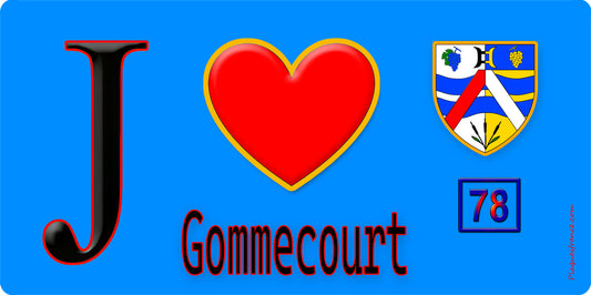 Plaque métal décorative  J' ❤️ Gommecourt, Yvelines (78) fond bleu