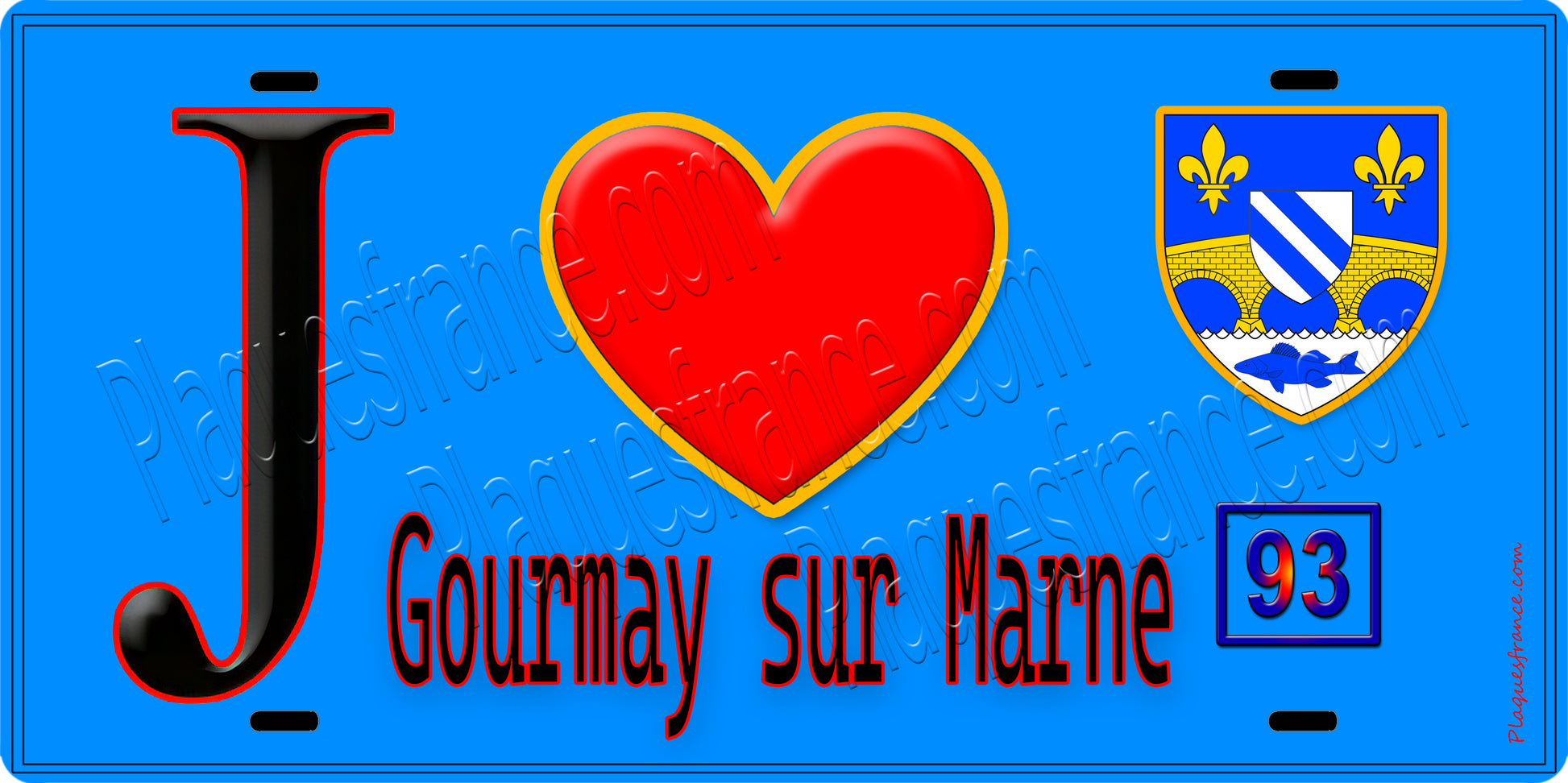 Plaque métal décorative  J' ❤️Gournay-sur-Marne, Seine Saint Denis (93) fod bleu