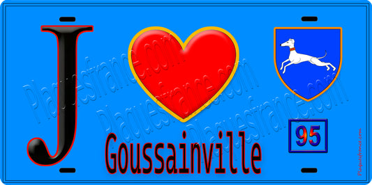 Plaque métal décorative  J' ❤️Goussainville, Val d'Oise (95) fond bleu