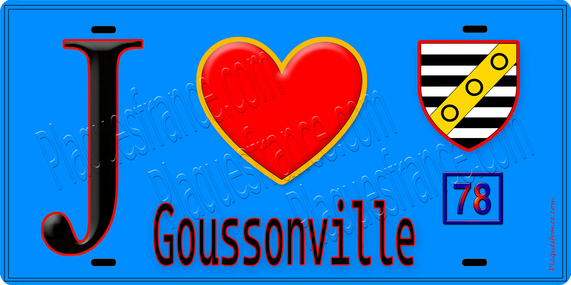 Plaque métal décorative  J' ❤️ Goussonville, Yvelines (78) fond bleu