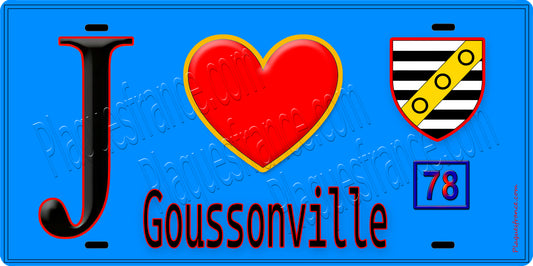 Plaque métal décorative  J' ❤️ Goussonville, Yvelines (78) fond bleu
