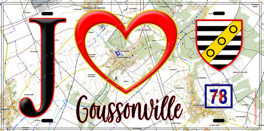 Plaque métal décorative  J' ❤️ Goussonville, Yvelines (78) fond carte
