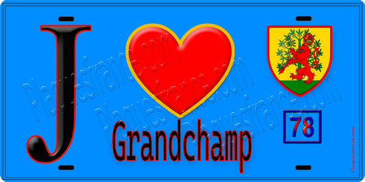 Plaque métal décorative  J' ❤️ Grandchamp, Yvelines (78) fond bleu