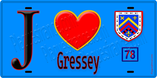 Plaque métal décorative  J' ❤️ Gressey, Yvelines (78) fond bleu