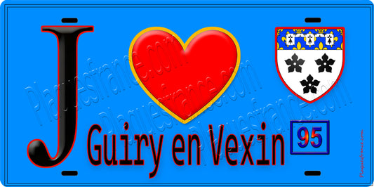 Plaque métal décorative  J' ❤️Guiry-en-Vexin, Val d'Oise (95) fond bleu