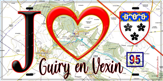Plaque métal décorative  J' ❤️Guiry-en-Vexin, Val d'Oise (95) fod carte