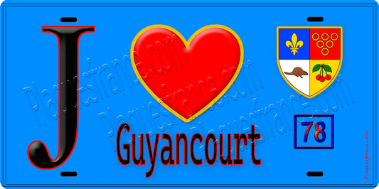 Plaque métal décorative  J' ❤️ Guyancourt, Yvelines (78) fond bleu
