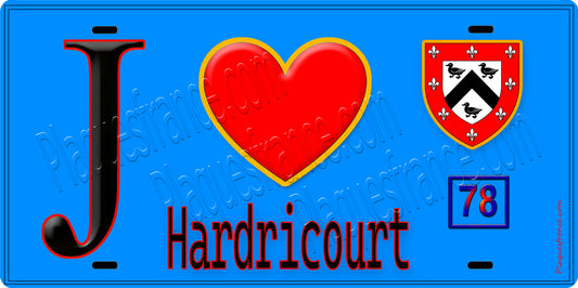 Plaque métal décorative  J' ❤️ Hardricourt, Yvelines (78) fond bleu