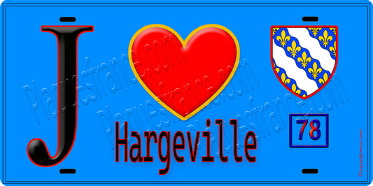 Plaque métal décorative  J' ❤️ Hargeville, Yvelines (78) fond ble