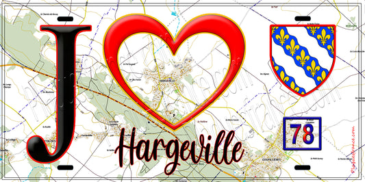 Plaque métal décorative  J' ❤️ Hargeville, Yvelines (78)