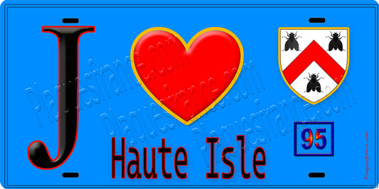 Plaque métal décorative  J' ❤️Haute-Isle, Val d'Oise (95) fond bleu