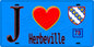 Plaque métal décorative  J' ❤️ Herbeville, Yvelines (78) fond bleu