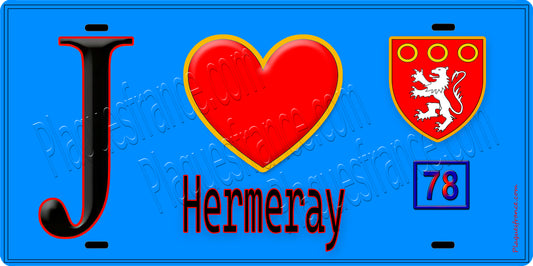 Plaque métal décorative  J' ❤️ Hermeray, Yvelines (78) fond bleu