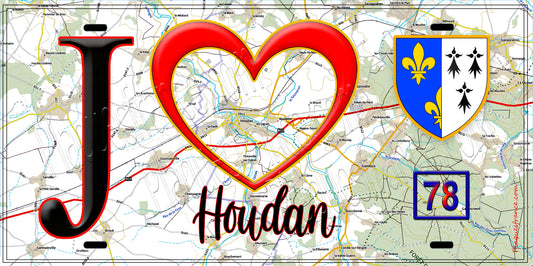 Plaque métal décorative  J' ❤️ Houdan, Yvelines (78)