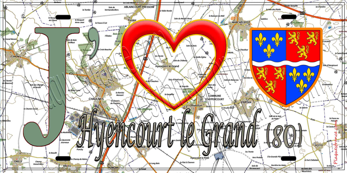 Plaque métal décorative 15X30 J' ❤️ Hypercourt, Somme (80)