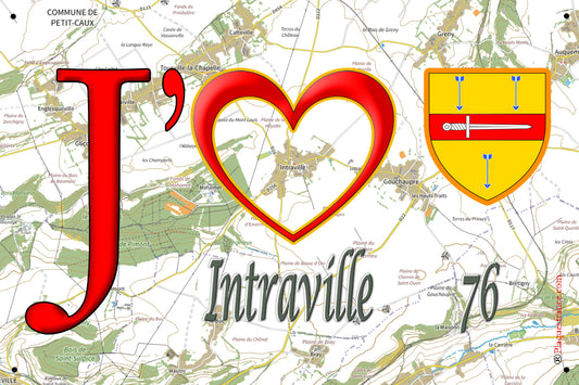 Plaque métal décorative  20x30J' ❤️ Intraville, Seine Maritime (76)