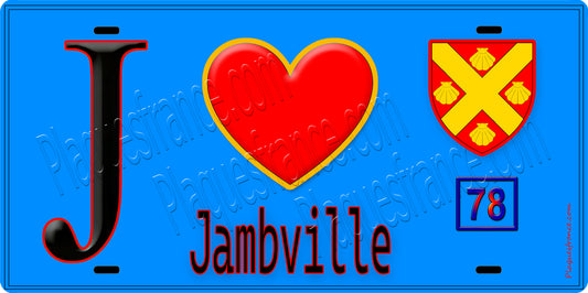 Plaque métal décorative  J' ❤️ Jambville, Yvelines (78) fond bleu