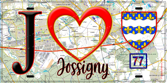 Plaque métal décorative  J' ❤️Jossigny, Seine et Marne (77) fond carte