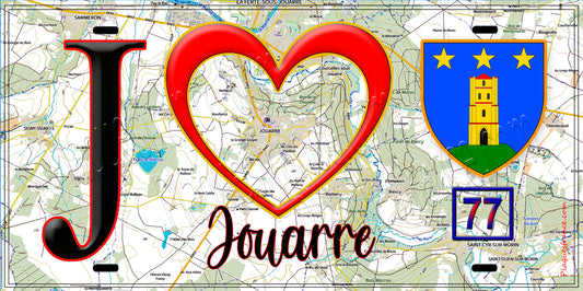 Plaque métal décorative  J' ❤️Jouarre, Seine et Marne (77) fond carte