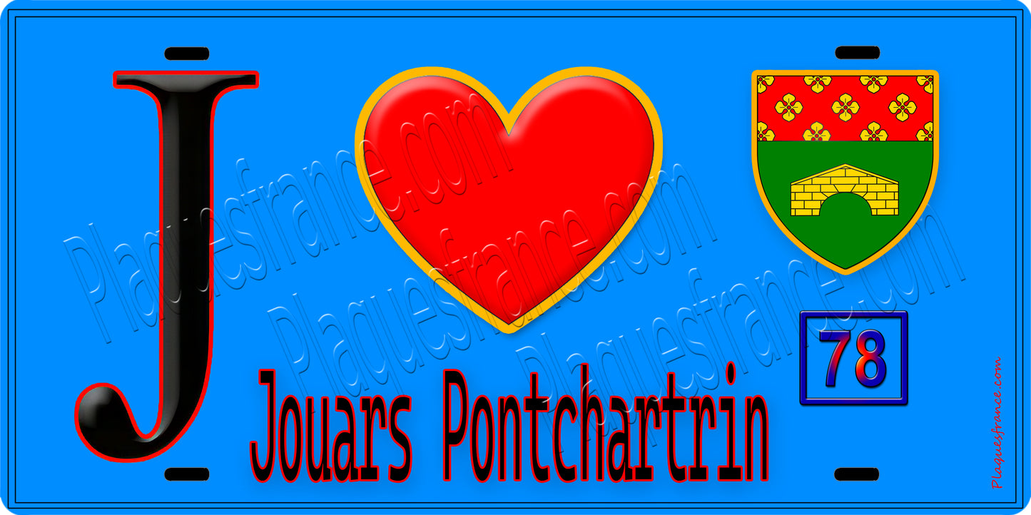 Plaque métal décorative  J' ❤️ Jouars-Pontchartrain, Yvelines (78) fond bleu