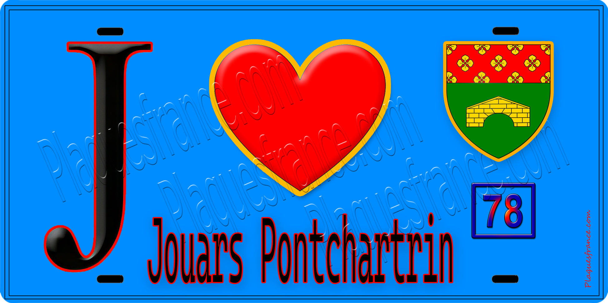 Plaque métal décorative  J' ❤️ Jouars-Pontchartrain, Yvelines (78) fond bleu