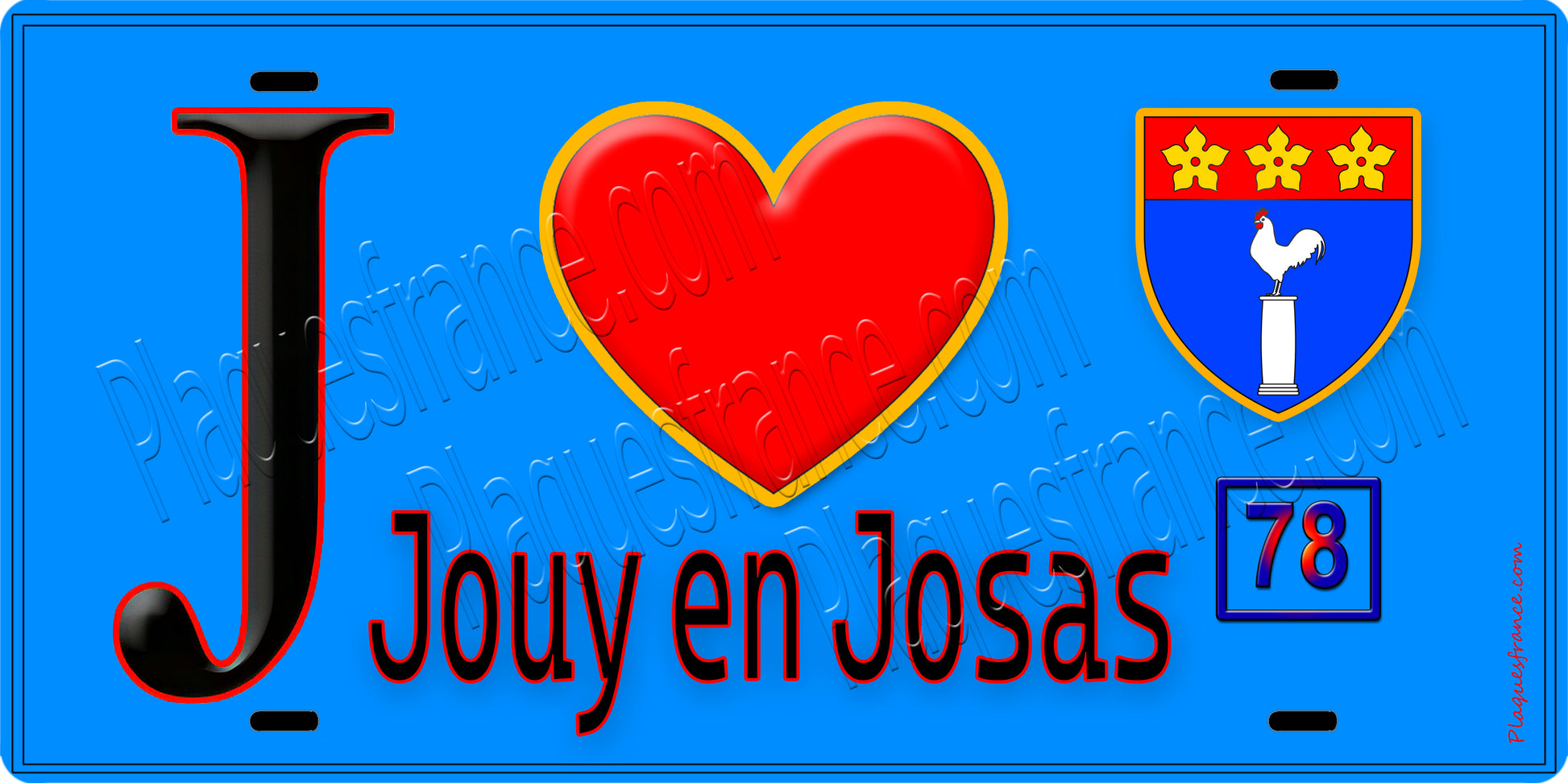 Plaque métal décorative  J' ❤️ Jouy-en-Josas, Yvelines (78) fond bleu