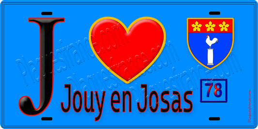 Plaque métal décorative  J' ❤️ Jouy-en-Josas, Yvelines (78) fond bleu