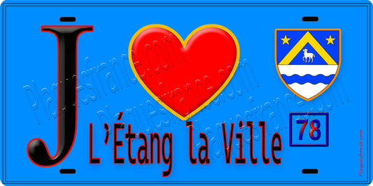 Plaque métal décorative  J' ❤️ L'Étang-la-Ville, Yvelines (78) fond bleu