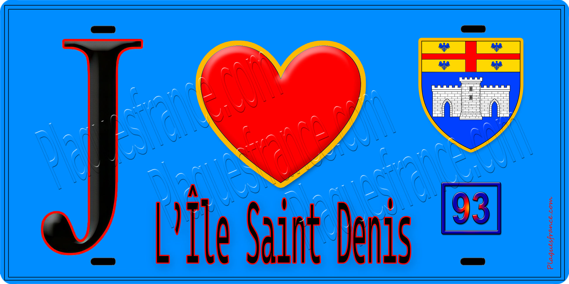 Plaque métal décorative  J' ❤️L'Île-Saint-Denis, Seine Saint Denis (93) fod bleu