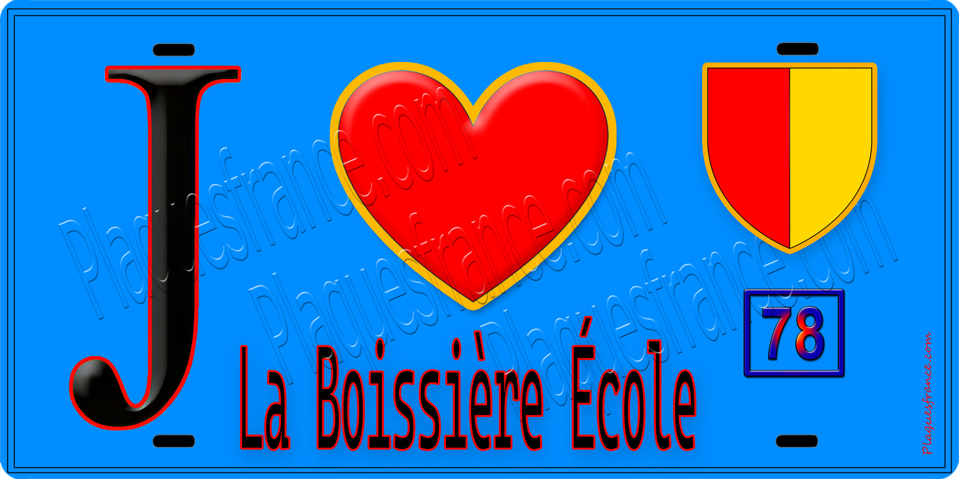 Plaque métal décorative  J' ❤️ La Boissière-École, Yvelines (78) bleu