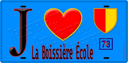 Plaque métal décorative  J' ❤️ La Boissière-École, Yvelines (78) bleu