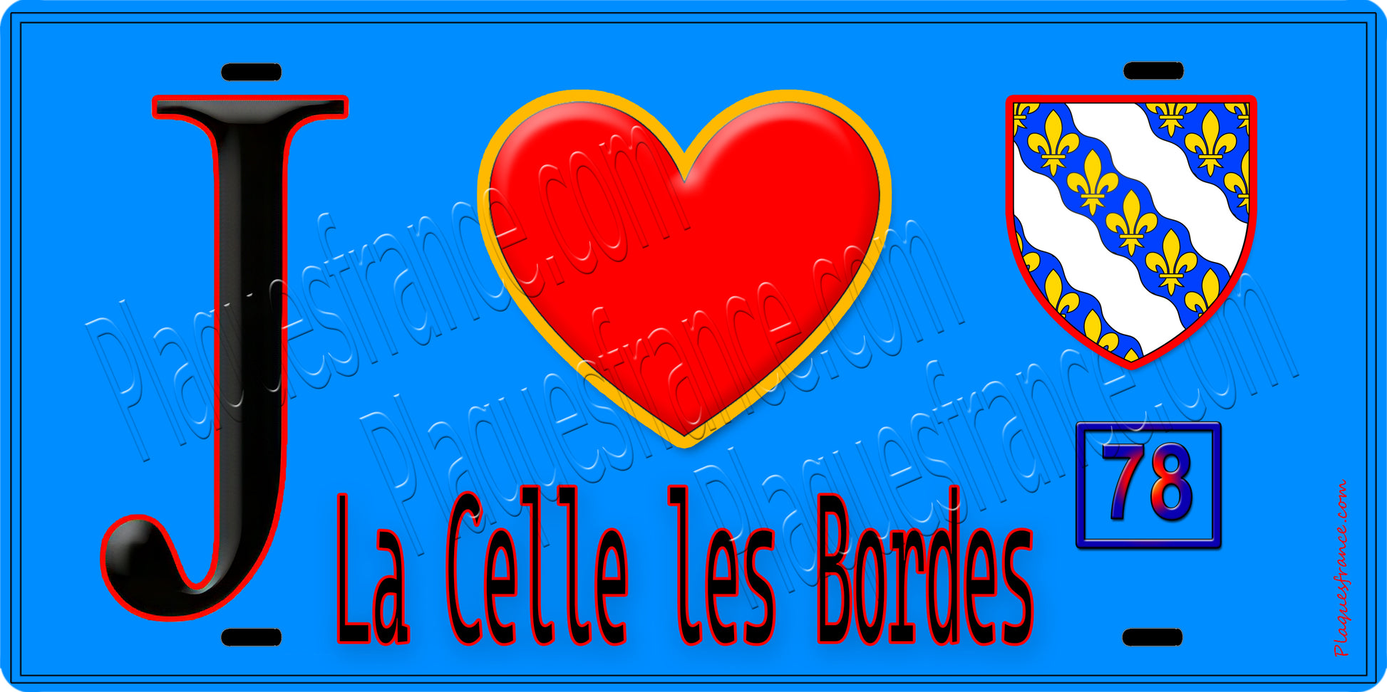 Plaque métal décorative  J' ❤️ La Celle-les-Bordes, Yvelines (78) fond bleu