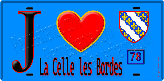 Plaque métal décorative  J' ❤️ La Celle-les-Bordes, Yvelines (78) fond bleu