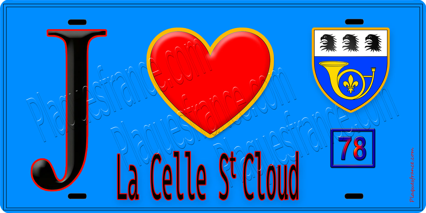 Plaque métal décorative  J' ❤️ La Celle-Saint-Cloud, Yvelines (78) fond bleu